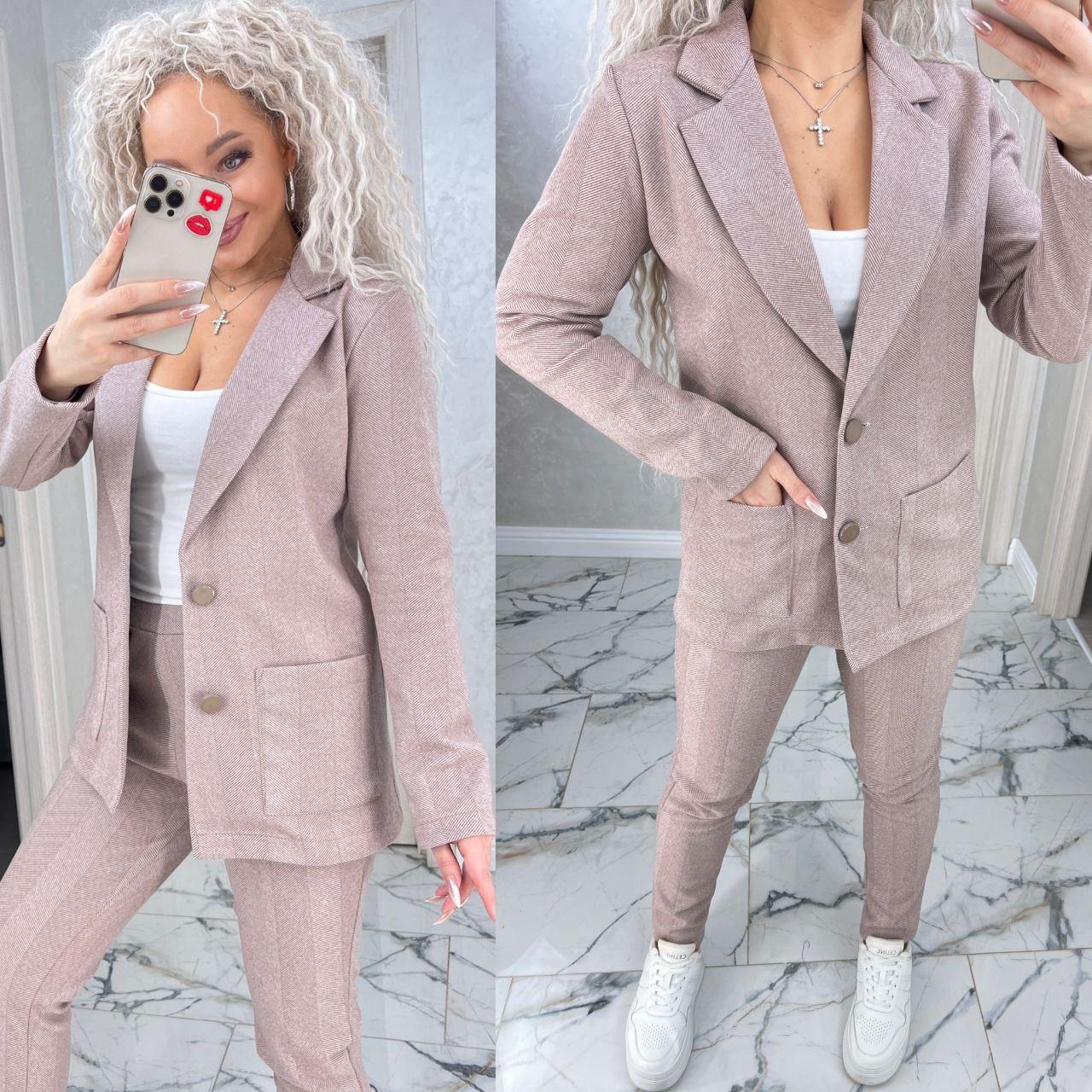 Стильний жіночий костюм двійка "Оскар" - піджак і штани (Розміри S(42-44),L(50-52)), Мокко