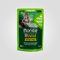 Влажный корм Monge Cat Wet Bwild Grain Free Sterilised для стерилизованных кошек,мясо дикого кабана пауч, 85 г