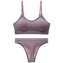 Труси та топ у рубчик Lesko 6618# L 80 ABC Ліловий безшовний комплект жіночої білизни 4 шт., фото 4