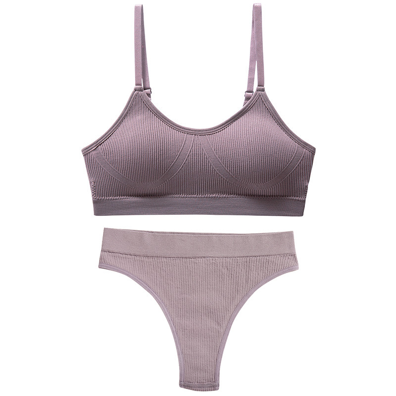 Труси та топ у рубчик Lesko 6618# L 80 ABC Ліловий безшовний комплект жіночої білизни 4 шт., фото 1
