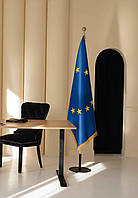 Набор для одного флага, флаг ЕС атлас с бахромой 90х135см, держатель, древко 2 м, наконечник "Шар"
