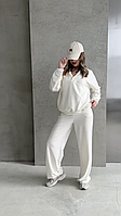 Женский спортивный костюм модный оверсайз,теплый стильный комплект двойка брюки и кофта молочный
