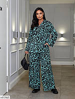 Костюм брючный женский легкий красивый удлиненная блузка и брюки палаццо широкие с принтом большие размеры