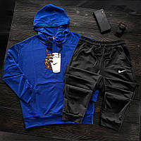 Мужской весенний спортивный костюм Nike синий с рисунком, Модный осенний костюм Найк синий Толстовка и Ш trek