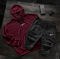 Чоловічий спортивний костюм демісезонний Nike бордовий бавовняний, Бордовий костюм Найк весна-осінь (логоцентр)
