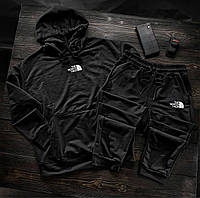 Мужской весенний спортивный костюм чёрный The North Face, Осенний чёрный костюм ТНФ Худи + Штаны (лого-ц trek