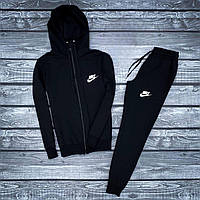 Чоловічий чорний спортивний костюм Nike весна-осінь, Повсякденний чорний костюм Найк демісезон на блискавці