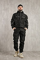 Мужской спортивный костюм черный из плащевки Collusion весна-осень , Демисезонный комплект черный Анорак trek