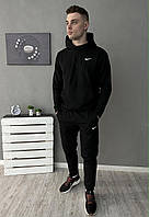 Мужской весенний спортивный костюм Nike чёрный на двунитке, Модный осенний костюм Найк чёрный Худи + Шта trek