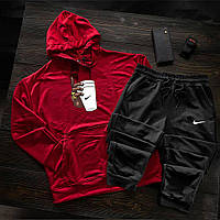 Мужской весенний спортивный костюм Nike красный с рисунком, Модный осенний костюм Найк красный Толстовка niki