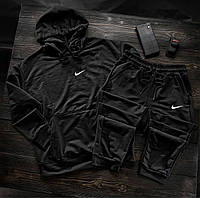 Мужской чёрный спортивный костюм Nike весенний на двунитке, Молодёжный осенний костюм Найк чёрный (лого- niki