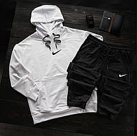 Мужской белый спортивный костюм Nike весенний на двунитке, Молодёжный осенний костюм Найк белый (лого-це niki