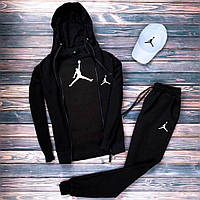 Чёрный весенне-осенний спортивный костюм Jordan мужской, Комплект Джордан 4в1 Костюм + Футболка +Кепка ( niki