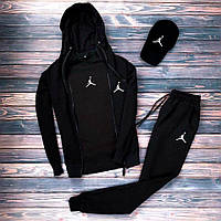 Мужской демисезонный спортивный костюм Jordan чёрный, Весенний комплект Джордан 4в1 Кофта+Штаны+Футболка niki
