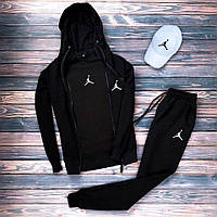 Чёрный спортивный костюм Jordan мужской 4в1 демисезон, Весенний комплект Джордан Костюм+Футболка+Кепка ( niki