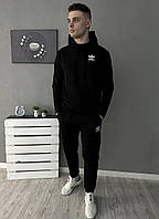 Мужской весенне-осенний спортивный костюм Адидас чёрный хлопок, Демисезонный костюм Adidas чёрный с капю niki