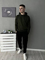 Мужской однотонный спортивный костюм хаки весна-осень, Базовый демисезонный костюм хаки Худи и Штаны (хл niki