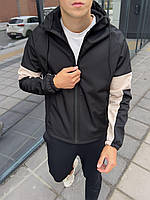 Чоловіча стильна чорна куртка Softshell весняна осінка, Чорна демісезонна вітровка софтшел на мікрофлісі