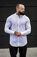Мужская классическая рубашка белая коттоновая воротник-стойка , Удобная белая рубашка приталенная демисе niki