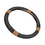 Чохол на кермо 38 см М шкіряний чорний (коричневі вставки, перфорація) Elegant Plus EL 105 796, фото 2