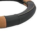 Чохол на кермо 38 см М шкіряний чорний (коричневі вставки, перфорація) Elegant Plus EL 105 796, фото 4