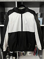 Чоловіча спортивна вітровка чорно-біла, зручна чорно-біла куртка-вітровка весна-осінь плащівка