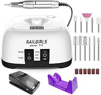 Фрезер для маникюра и педикюра NAILGIRLS Power T17 35000 об/мин, с педалью для ноги