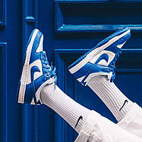 Кроссовки женские белые с синим Nike Dunk low Kentucky blue экокожа размер 36 - 40