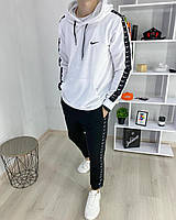 Мужской чёрно-белый спортивный костюм Nike весенний с лампасами, Качественный спор комплект Найк Худи+Шт niki