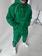 Мужской зелёный спортивный костюм весна-осень плащевка, Повседневный водостойкий зелёный костюм Анорак и niki