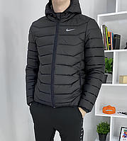 Чорна куртка Nike чоловіча з капюшоном весна-осінь, Спортивна куртка Найк чорна якісна (Демісезон)