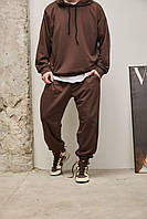 Мужской весенний спортивный костюм мокко оверсайз на двунитке, Качественный осенний комплект мокко Худи+ niki