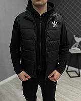 Мужская весенняя жилетка Adidas чёрная удобная на плащевке, Повседневная чёрная безрукавка Адидас осення niki