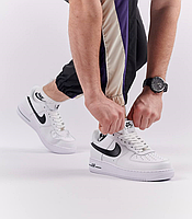 Мужские кроссовки Nike Air Force 1 White Black Найк Аир Форс бело-черные низкие кожаные