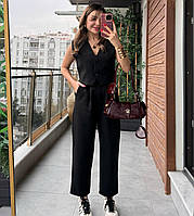 Женский весенний прогулочный костюм штаны и жилетка на пуговицах размеры S-XL Черный, S-M