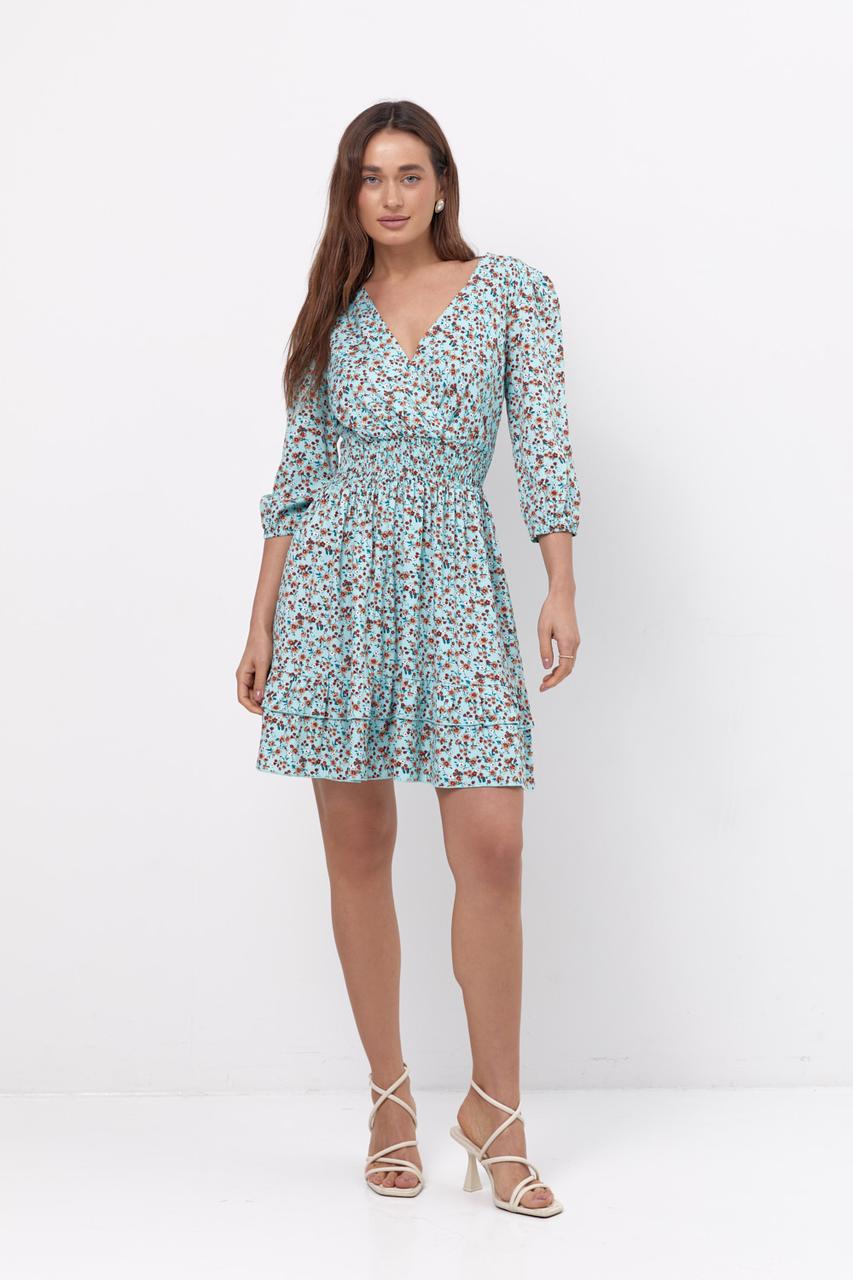 Легкое короткое летнее платье в цветочный принт. Модель 1410 Ментоловый - фото 1 - id-p1881529404