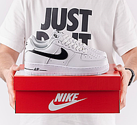 Мужские кроссовки Nike Air Force 1 White Black Найк Аир Форс бело-черные низкие кожаные 42