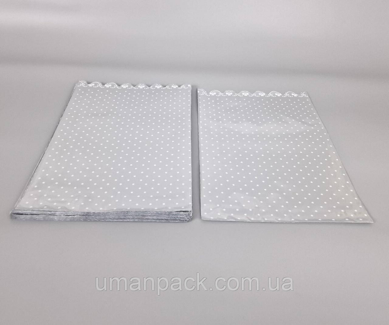 Пакет із малюнком для пакування подарунків (25*40) No427 (4) фольгований (ажурний) "Сніжинки" (100 шт.)