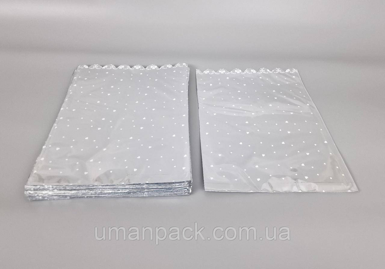 Пакет із малюнком для пакування подарунків (25*40) No427 (5) фольгований (ажурний) "Сердечка" (100 шт.)