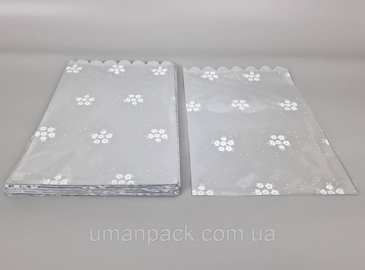 Пакет із малюнком для пакування подарунків (25*40) No427 (6) фольгований (ажурний) "Квіти" (100 шт.)