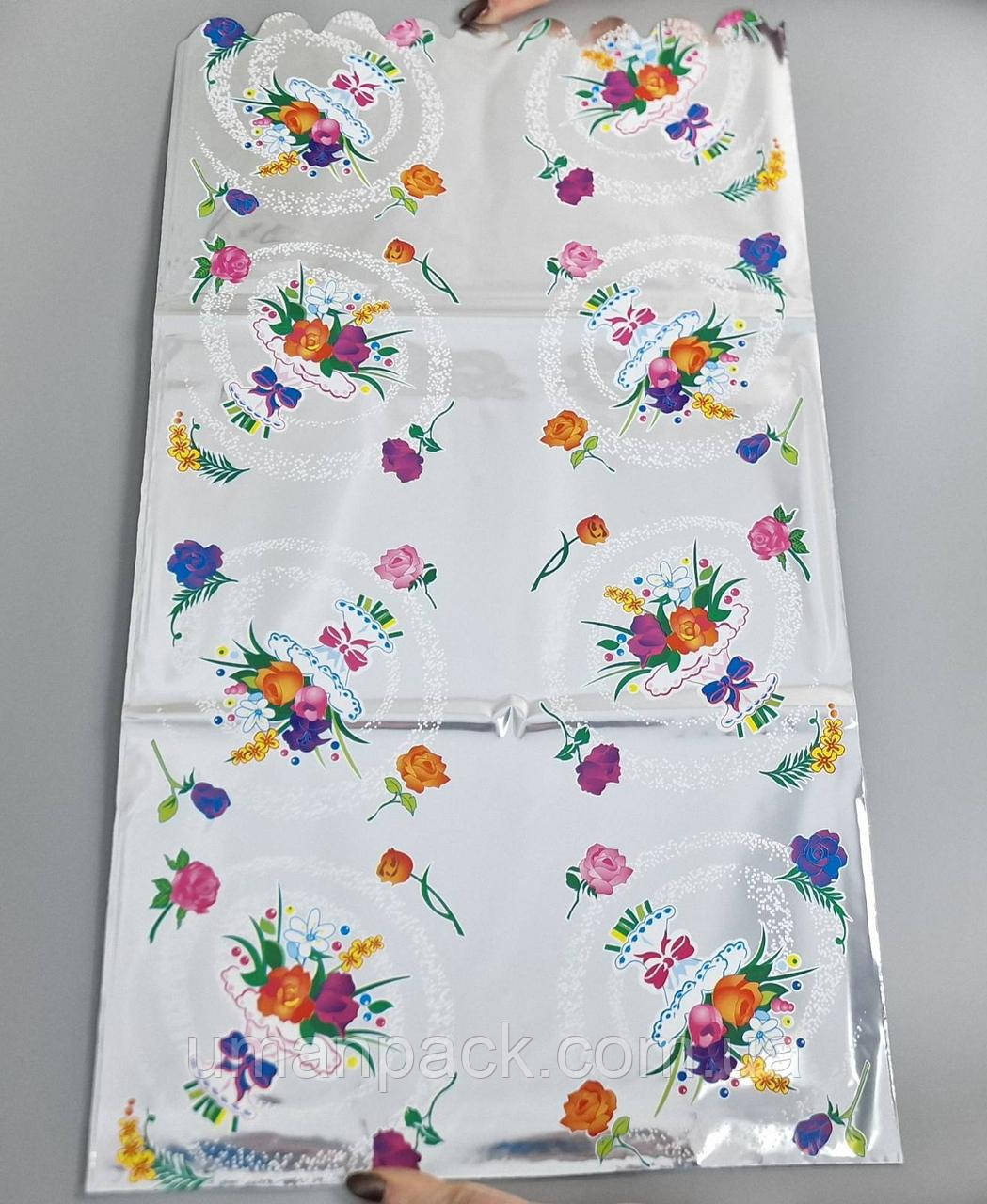 Пакет із малюнком для пакування подарунків (32*60) No436 фольгований (ажурний) "Рожочки" (50 шт.)