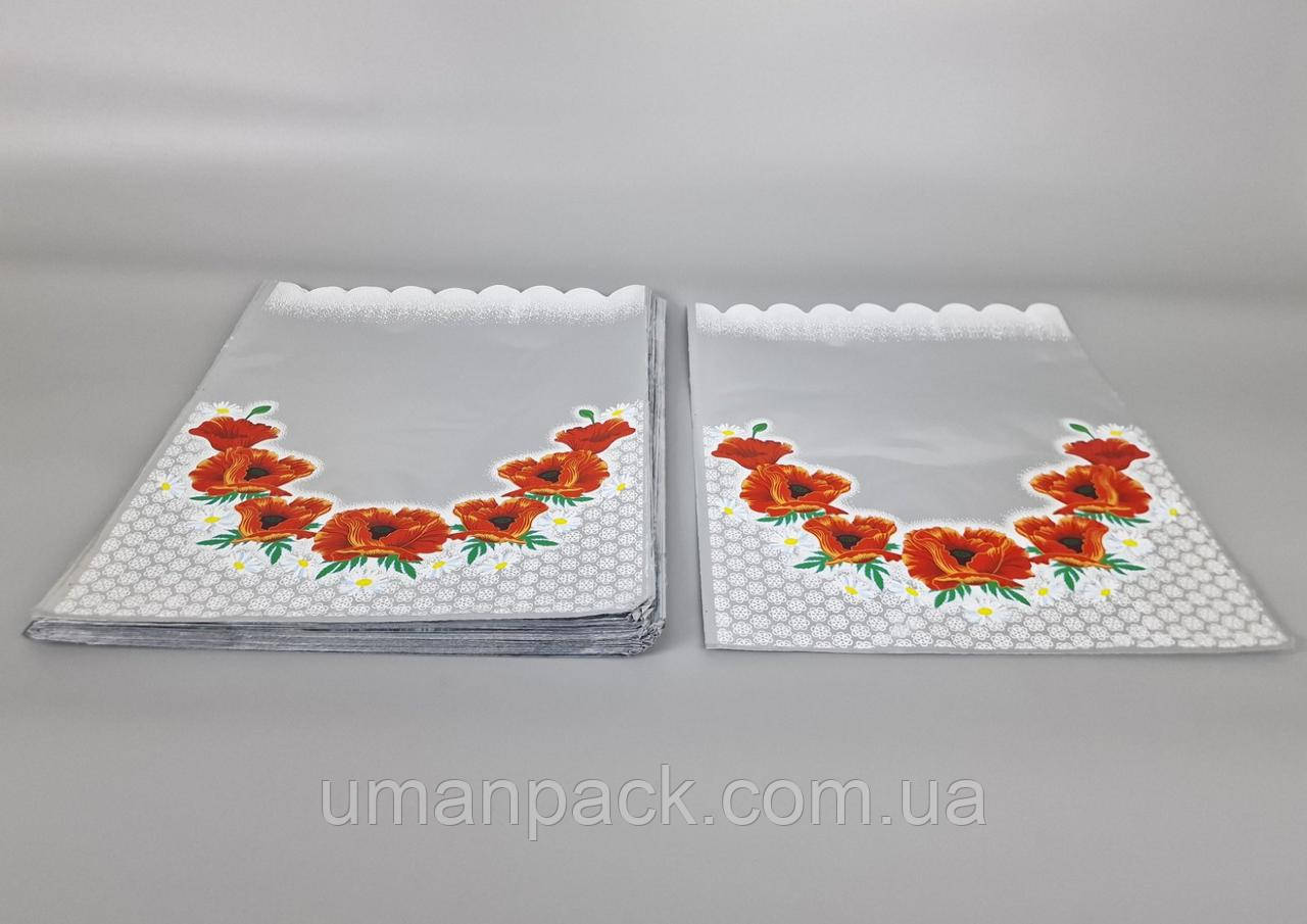 Пакет із малюнком для пакування подарунків (30*40) No433 фольгований (ажурний) "Макі" (100 шт)