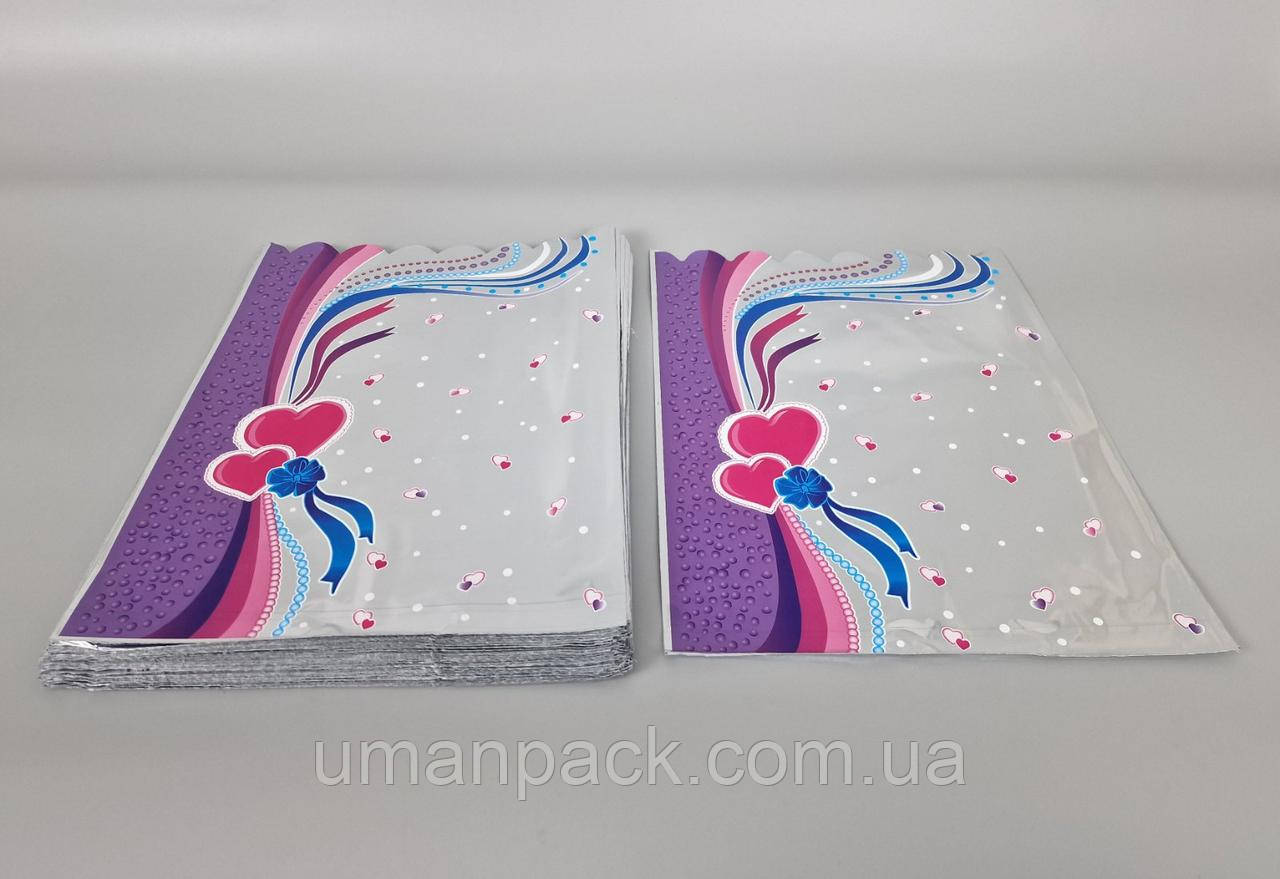 Пакет з малюнком для пакування подарунків (25 * 35) No426 фольгований (ажурний) "Серця" (100 шт)