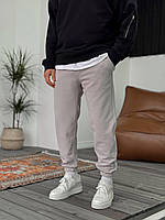 Мужские серые спортивные штаны весенние-осенние на трехнитке, Повседневные серые штаны однотонные на рез trek