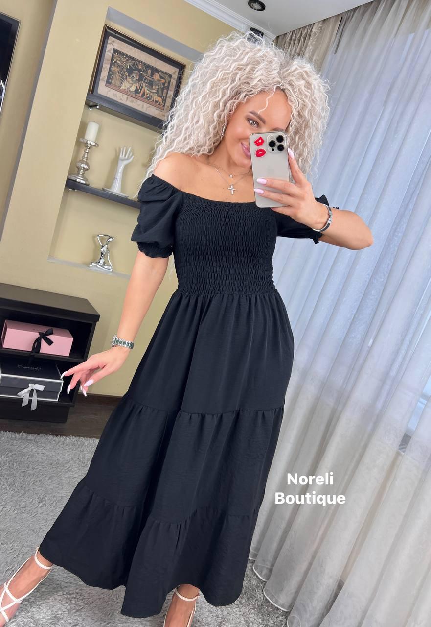 Вишукана жіноча літня сукня "Анжеліна" однотонна (Розмір єдиний 42-50), Чорна, фото 1