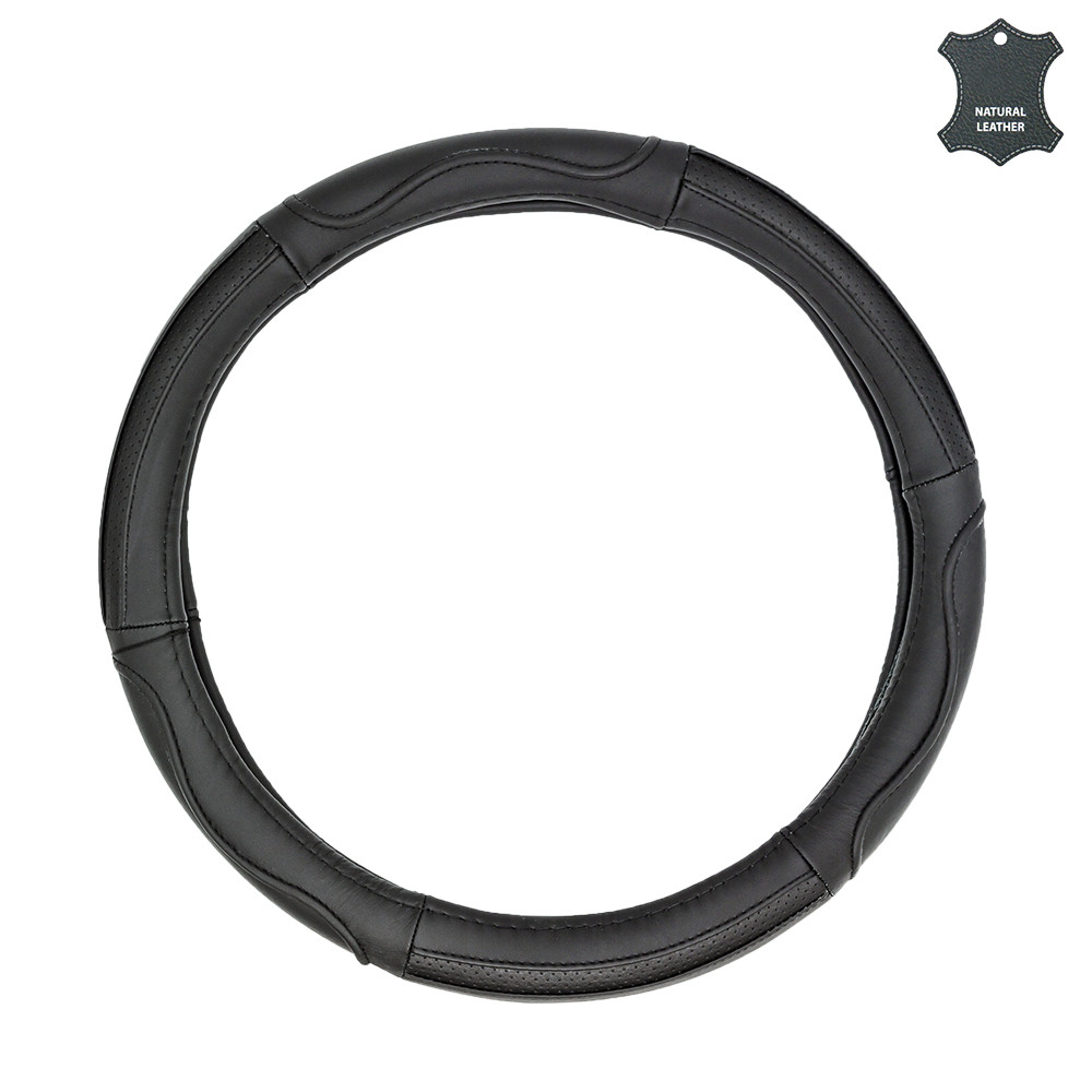 Чохол на кермо 36 см S чорний шкіряний з перфорацією Elegant Plus EL 105 770, фото 1