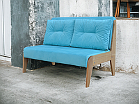 Розбірний диван для салону, кав'ярні, кафе, тераси в стилі ЛАУНЖ (голубий з лаковани деревом)