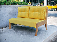 Розбірний диван для бару, кафе, ресторану, тераси в стилі ЛАУНЖ ( жовтий з лакованим деревом)