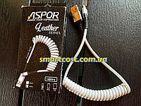 USB кабель Aspor AС-31 Lightning Leather Series 2.4A/1.2м white