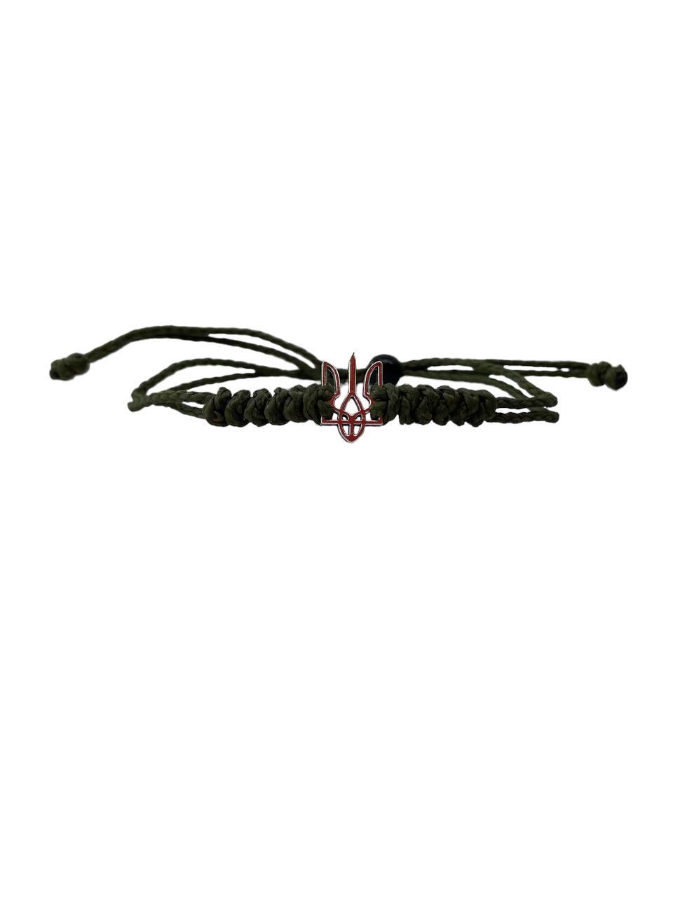 Патріотичний плетений хакі браслет з гербом України тризубцем